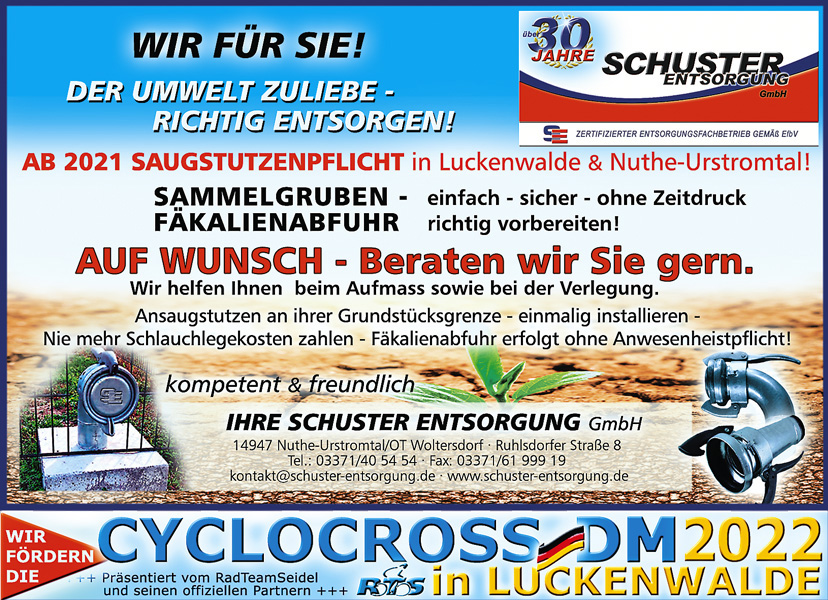 30 Jahre Schuster Entsorgung GmbH - Anzeige: ab 2021 Saugstutzenpflicht.