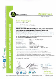 Zertifizierter sachkundiger für physikalische Dichtheitsprüfung mit Luft und Wasser
