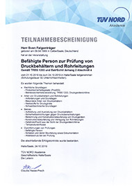 Befähgite Person zur Prüfung von Druckbehältern und Rohrleitungen