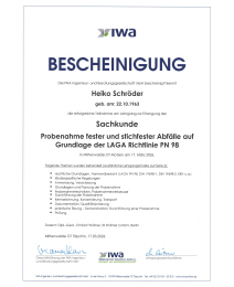 Zertifikat IWA Ingenieur- und Beratungsgesellschaft mbH