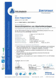 Fachkundelehrgang Generalinspektion von Abscheideranlagen